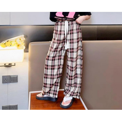 pants girls casual plaid high waist (640805) - celana anak perempuan